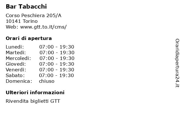 Bar Tabacchi a Torino: indirizzo e orari di apertura