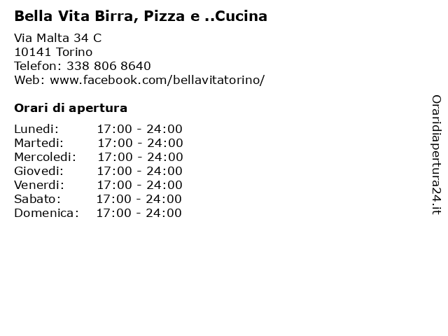 Bella Vita Birra, Pizza e ..Cucina a Torino: indirizzo e orari di apertura