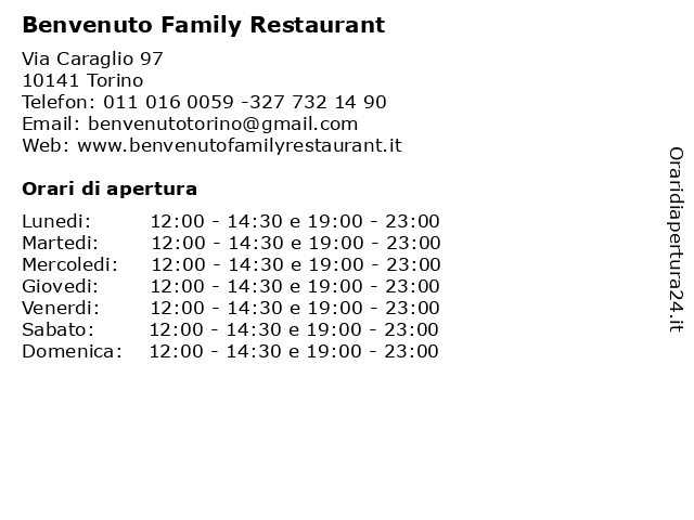 Benvenuto Family Restaurant a Torino: indirizzo e orari di apertura
