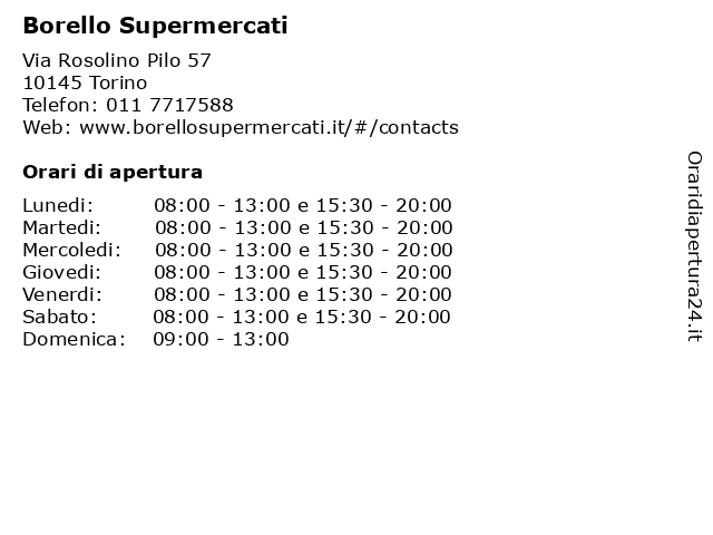 Borello Supermercati a Torino: indirizzo e orari di apertura