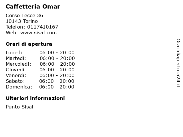 Caffetteria Omar a Torino: indirizzo e orari di apertura