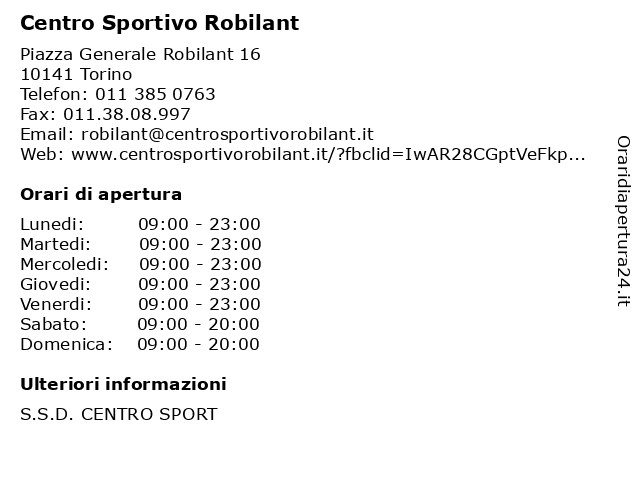 Centro Sportivo Robilant a Torino: indirizzo e orari di apertura