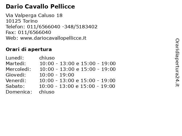 Dario Cavallo Pellicce a Torino: indirizzo e orari di apertura