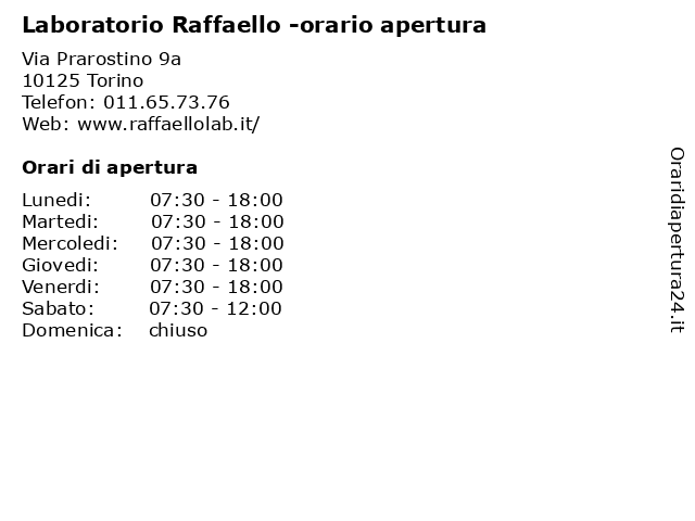 Laboratorio Raffaello -orario apertura a Torino: indirizzo e orari di apertura