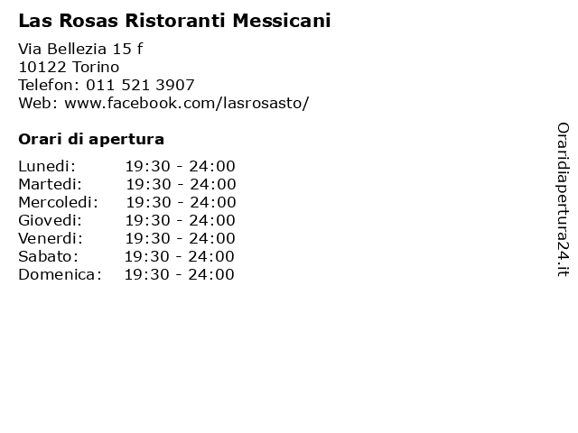 Las Rosas Ristoranti Messicani a Torino: indirizzo e orari di apertura