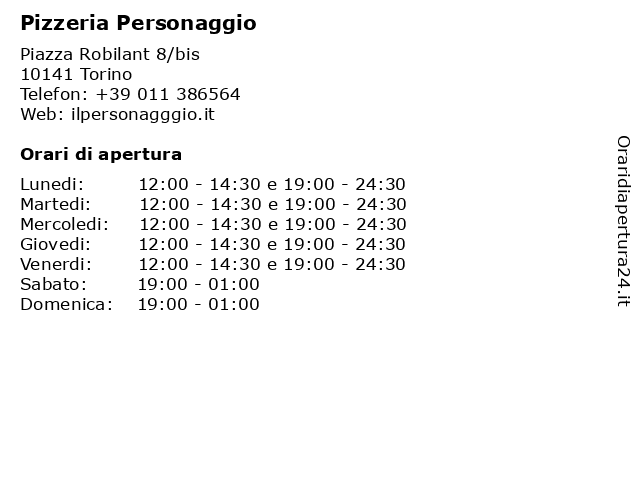 Pizzeria Personaggio a Torino: indirizzo e orari di apertura