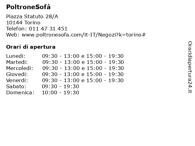 PoltroneSofà a Torino: indirizzo e orari di apertura