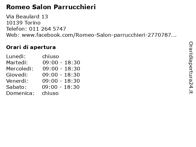 Romeo Salon Parrucchieri a Torino: indirizzo e orari di apertura