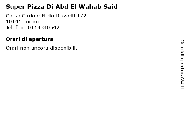 Super Pizza Di Abd El Wahab Said a Torino: indirizzo e orari di apertura