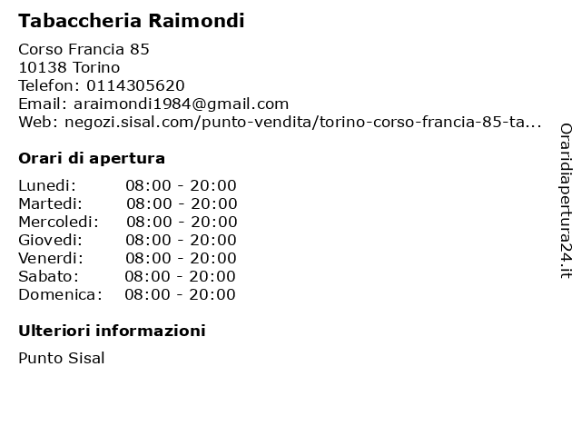 Tabaccheria Raimondi a Torino: indirizzo e orari di apertura