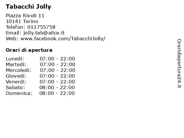 Tabacchi Jolly a Torino: indirizzo e orari di apertura