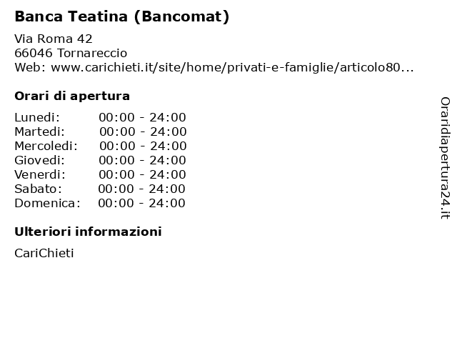 Banca Teatina (Bancomat) a Tornareccio: indirizzo e orari di apertura