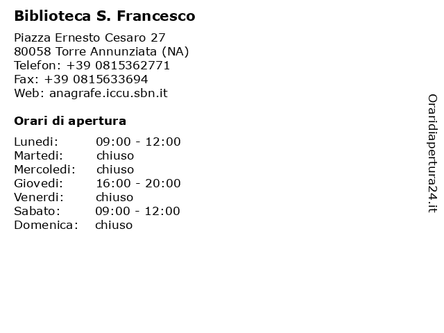 Biblioteca S. Francesco a Torre Annunziata (NA): indirizzo e orari di apertura