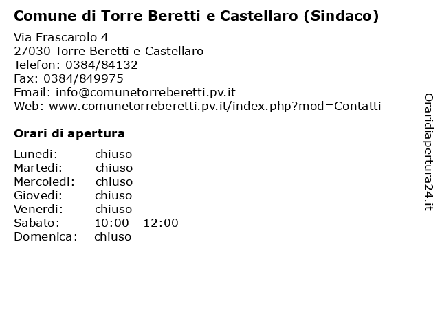 Comune di Torre Beretti e Castellaro (Sindaco) a Torre Beretti e Castellaro: indirizzo e orari di apertura