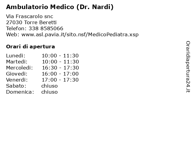 Ambulatorio Medico (Dr. Nardi) a Torre Beretti: indirizzo e orari di apertura