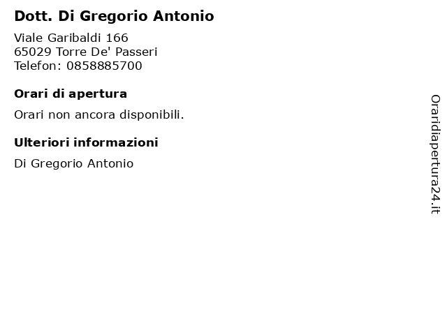 Dott. Di Gregorio Antonio a Torre De' Passeri: indirizzo e orari di apertura