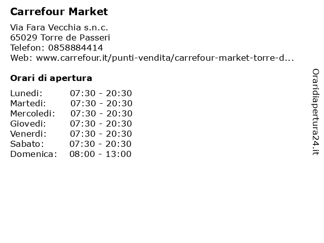 Carrefour Market a Torre de Passeri: indirizzo e orari di apertura
