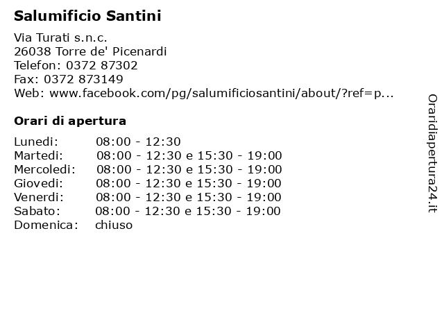 Salumificio Santini a Torre de' Picenardi: indirizzo e orari di apertura