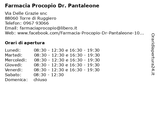 Farmacia Procopio Dr. Pantaleone a Torre di Ruggiero: indirizzo e orari di apertura