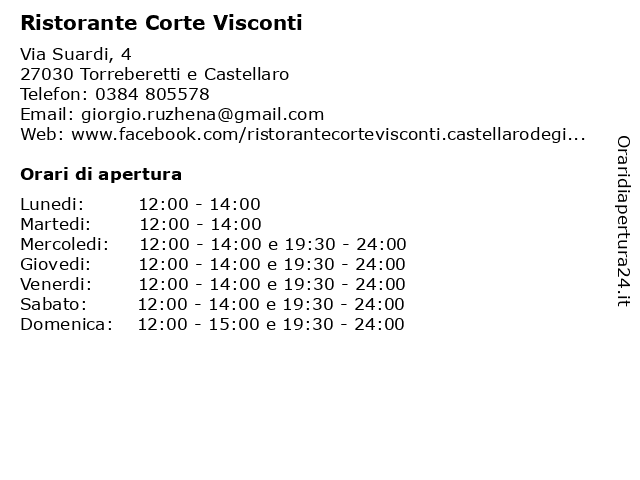 Ristorante Corte Visconti a Torreberetti e Castellaro: indirizzo e orari di apertura