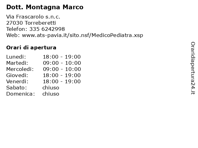 Dott. Montagna Marco a Torreberetti: indirizzo e orari di apertura