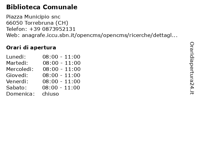 Biblioteca Comunale a Torrebruna (CH): indirizzo e orari di apertura