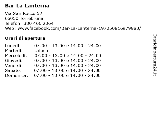 Bar La Lanterna a Torrebruna: indirizzo e orari di apertura