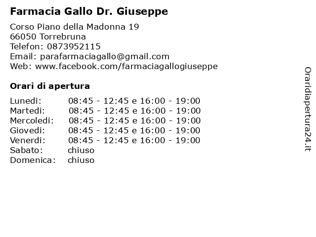 Farmacia Gallo Dr. Giuseppe a Torrebruna: indirizzo e orari di apertura