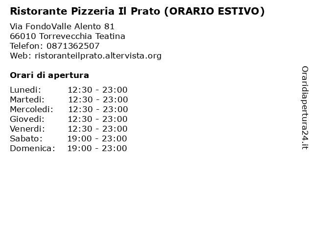 Ristorante Pizzeria Il Prato (ORARIO ESTIVO) a Torrevecchia Teatina: indirizzo e orari di apertura