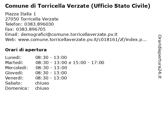 Comune di Torricella Verzate (Ufficio Stato Civile) a Torricella Verzate: indirizzo e orari di apertura