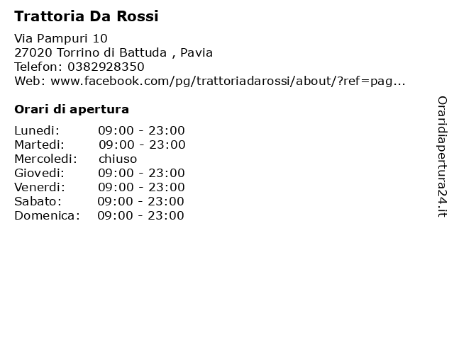 Trattoria Da Rossi a Torrino di Battuda , Pavia: indirizzo e orari di apertura