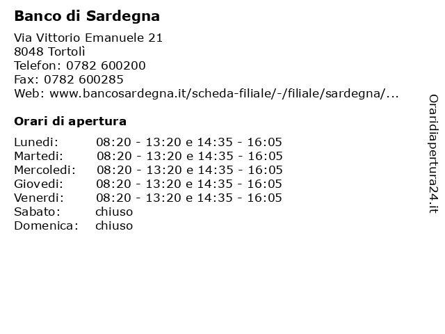Banco Di Sardegna a Tortoli: indirizzo e orari di apertura