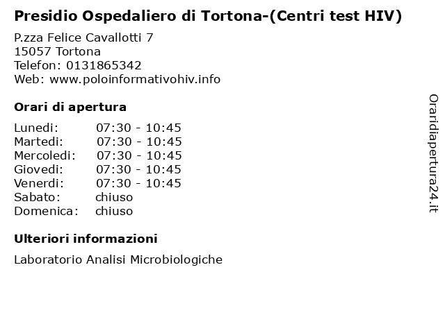 Presidio Ospedaliero di Tortona-(Centri test HIV) a Tortona: indirizzo e orari di apertura