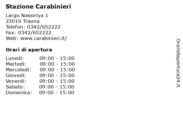Stazione Carabinieri a Traona: indirizzo e orari di apertura