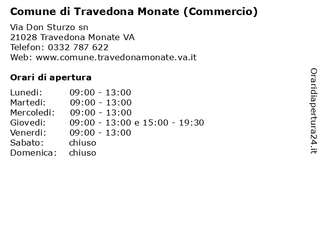 Comune di Travedona Monate (Commercio) a Travedona Monate VA: indirizzo e orari di apertura