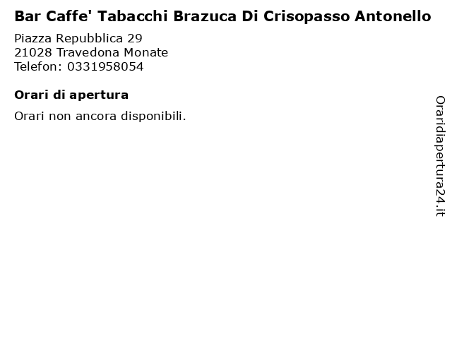 Bar Caffe' Tabacchi Brazuca Di Crisopasso Antonello a Travedona Monate: indirizzo e orari di apertura