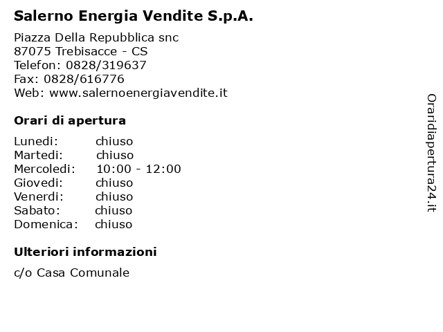 Salerno Energia Vendite S.p.A. a Trebisacce - CS: indirizzo e orari di apertura