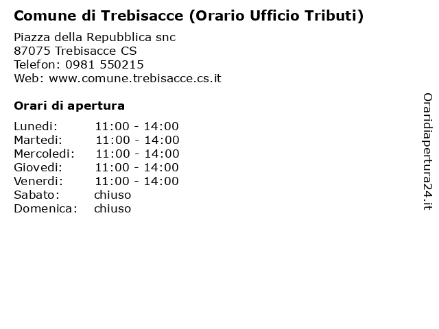 Comune di Trebisacce (Orario Ufficio Tributi) a Trebisacce CS: indirizzo e orari di apertura