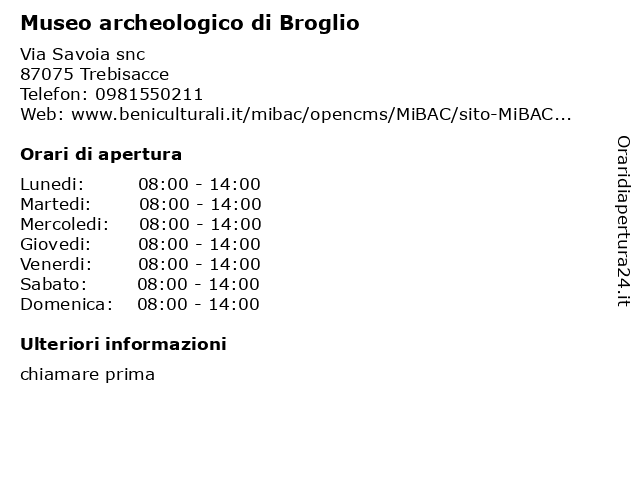Museo archeologico di Broglio a Trebisacce: indirizzo e orari di apertura