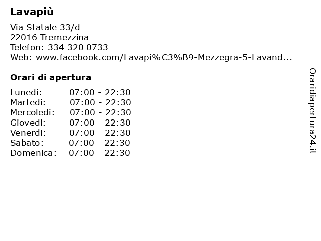 Lavapiù a Tremezzina: indirizzo e orari di apertura