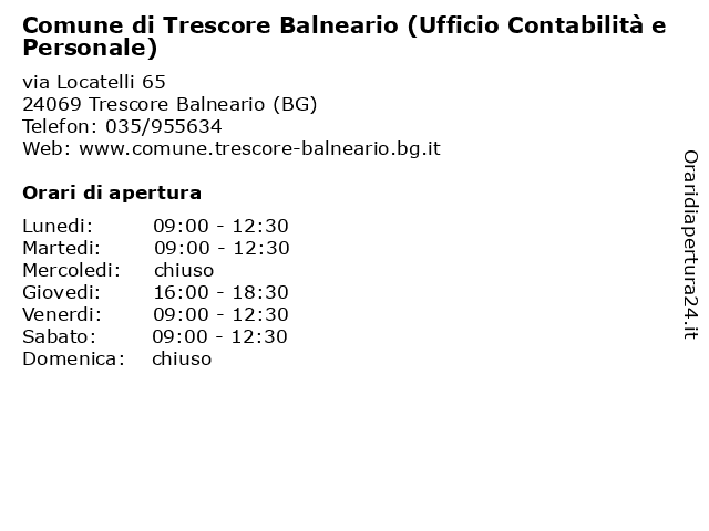Comune di Trescore Balneario (Ufficio Contabilità e Personale) a Trescore Balneario (BG): indirizzo e orari di apertura