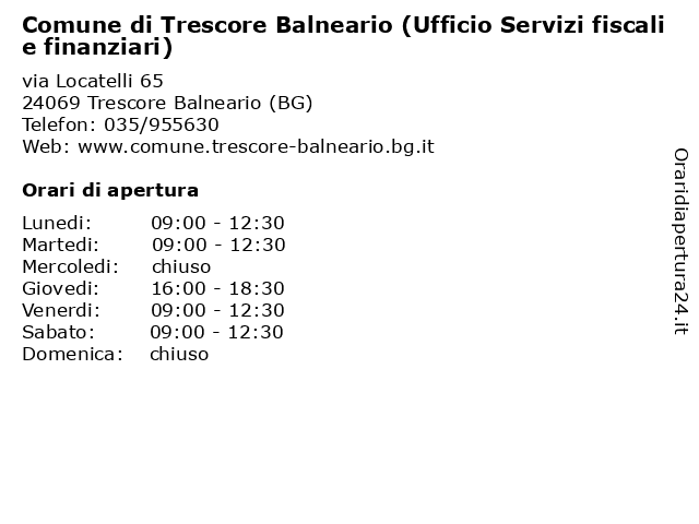 Comune di Trescore Balneario (Ufficio Servizi fiscali e finanziari) a Trescore Balneario (BG): indirizzo e orari di apertura
