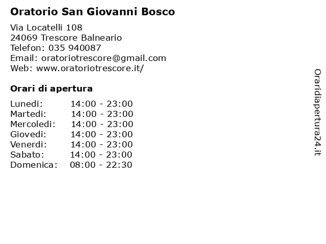 Oratorio San Giovanni Bosco a Trescore Balneario: indirizzo e orari di apertura