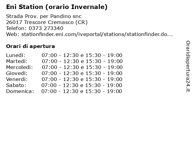 Eni Station (orario Invernale) a Trescore Cremasco (CR): indirizzo e orari di apertura