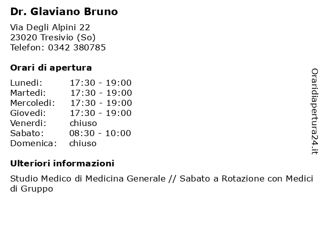 Dr. Glaviano Bruno a Tresivio (So): indirizzo e orari di apertura
