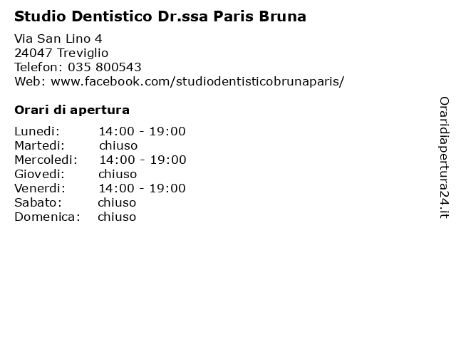Studio Dentistico Dr.ssa Paris Bruna a Treviglio: indirizzo e orari di apertura