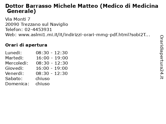 Dottor Barrasso Michele Matteo (Medico di Medicina Generale) a Trezzano sul Naviglio: indirizzo e orari di apertura