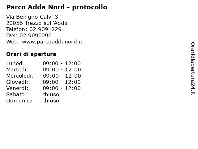 Parco Adda Nord - protocollo a Trezzo sull'Adda: indirizzo e orari di apertura