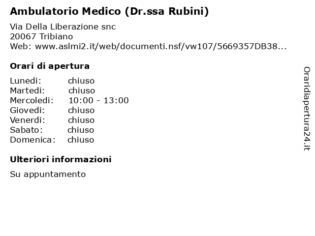 Ambulatorio Medico (Dr.ssa Rubini) a Tribiano: indirizzo e orari di apertura