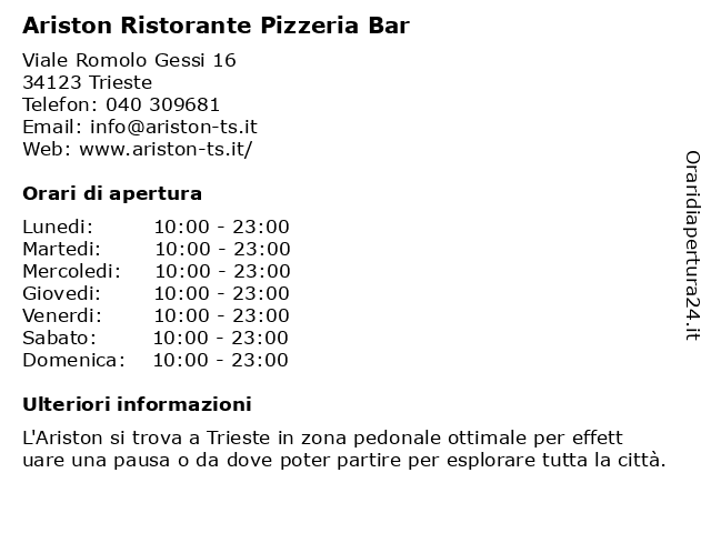 Ariston Ristorante Pizzeria Bar a Trieste: indirizzo e orari di apertura